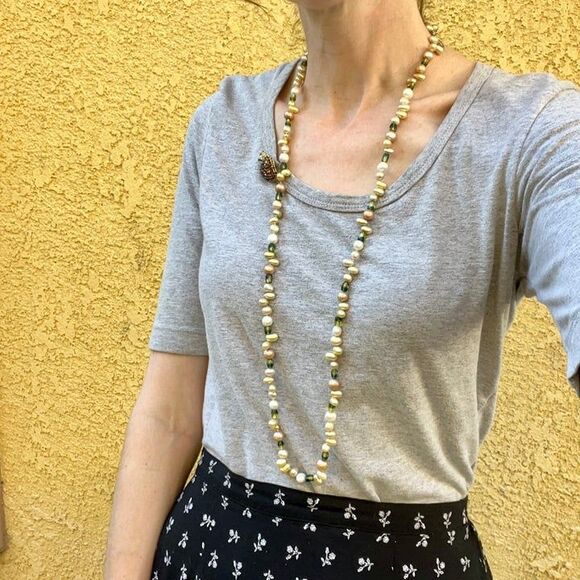 Vintage Yellow Pearl Necklace Long Beaded Statement Jewelry - Picture 4 of 11